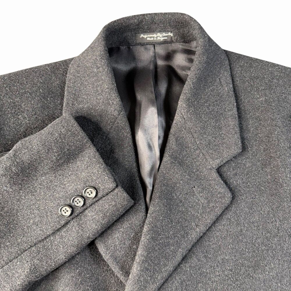Pierre Cardin Coat Mens 38R Black Wool Overcoat Long Cashmere Italy Vintage Peak
